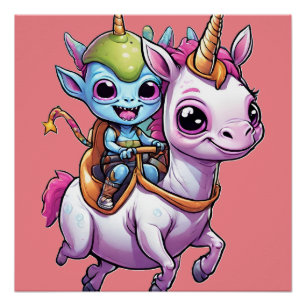 Schattigee Ruimte Alien rijden eenhoorn grappig UF Perfect Poster