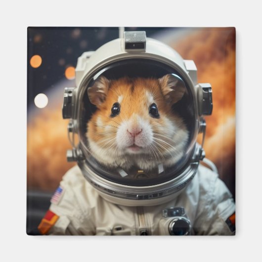 Schattigee ruimte astronaut hamster magneet (Voorkant)