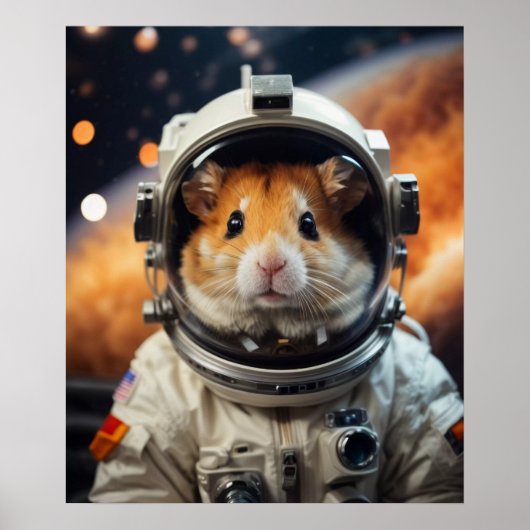 Schattigee ruimte astronaut hamster poster (Voorkant)