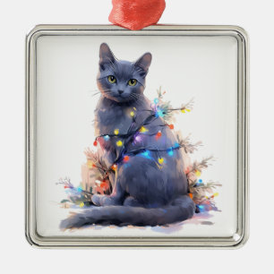 SCHATTIGEE RUSSISCHE BLAUWE KAT KERSTVAKANTIE LICH METALEN ORNAMENT