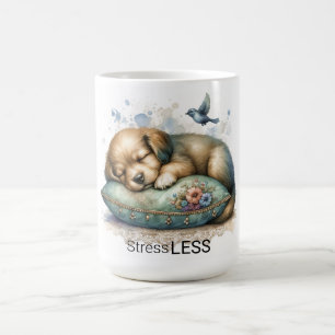 Schattigee rustgevende puppy stress minder koffiemok