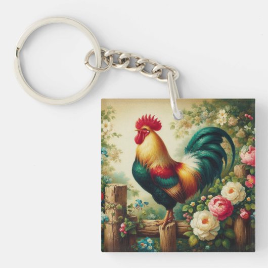 Schattigee rustieke/ haan sleutelhanger (voorkant)