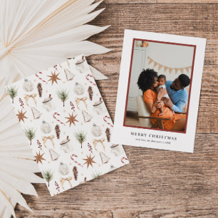 Schattigee rustieke kerstpatroonfoto feestdagenkaart