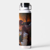 Schattigee Sad Anime Style Vrouw in Meadow bij zon Waterfles (Achterkant)