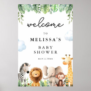 Schattigee Safari Dieren Baby shower Welkom Poster