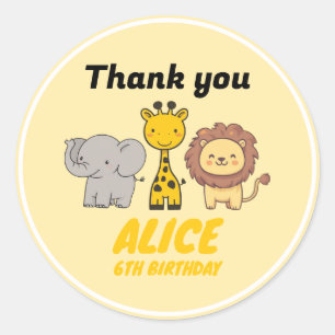 Schattigee Safari Dieren Kinder Zoo Verjaardagsfee Ronde Sticker