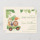 Schattigee Safari Dieren Leafy Baby shower Invitat Briefkaart (Voorkant / Achterkant)