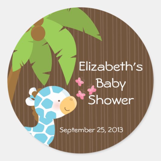 Schattigee Safari Giraffe Boy Baby shower Stickers (Voorkant)