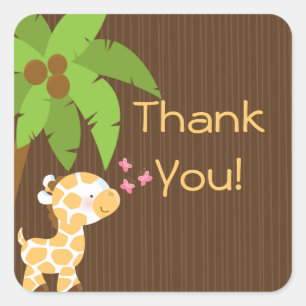 Schattigee Safari Giraffe Neutral Baby shower Stic Vierkante Sticker