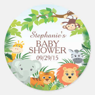 Schattigee Safari Oerwoud Baby shower Favor Sticke Ronde Sticker