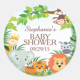 Schattigee Safari Oerwoud Baby shower Favor Sticke Ronde Sticker