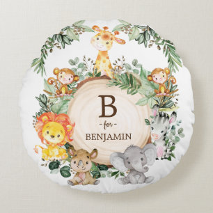 Schattigee Safari Oerwoud Dieren Monogram Baby kwe Rond Kussen