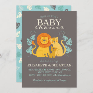 Schattigee Safari Oerwoud Lion Baby shower Uitnodi Kaart