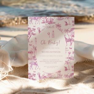 Schattigee Safari Toile de Jouy Roze Baby shower Kaart