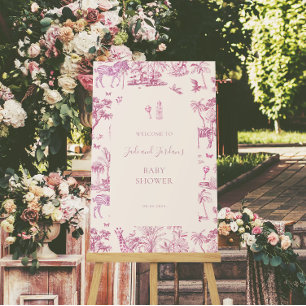 Schattigee Safari Toile de Jouy Roze Baby shower Poster