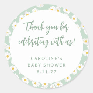 Schattigee Sage Daisies Floral Custom Baby shower  Ronde Sticker
