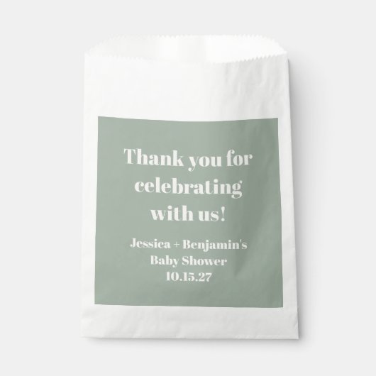 Schattigee Sage Green Baby shower Custom Dank u Bedankzakje (Voorkant)