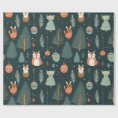 Schattigee Sage Groene Winter Bossen Vossen Kerstm Cadeaupapier (Vlak)