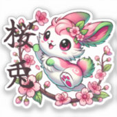 Schattigee Sakura Bunny Custom-Cut Vinyl Sticker (Voorkant)