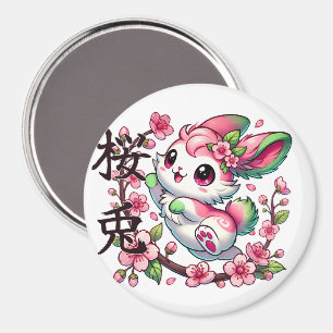 Schattigee Sakura Bunny Magnet met Japans borstels Magneet