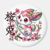 Schattigee Sakura Bunny Magnet met Japans borstels Magneet (Voorkant)