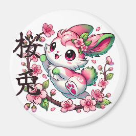 Schattigee Sakura Bunny Magnet met Japans borstels Magneet