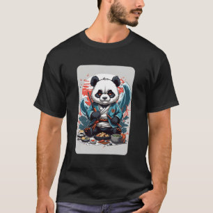 Schattigee Samurai Panda Eating Sushi Anime Panda T-shirt
