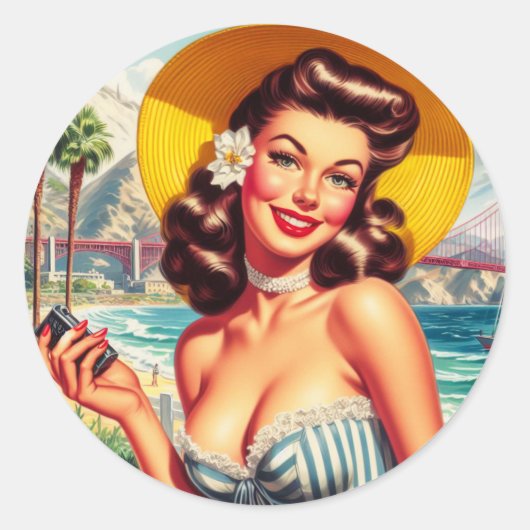  Schattigee San Francisco Pin-up Ronde Sticker (Voorkant)