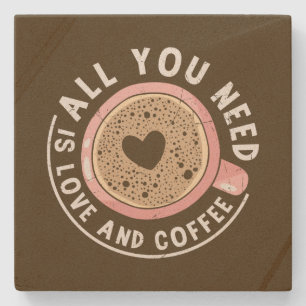 Schattigee Sandstone Love Coffee Word Art Stenen Onderzetter