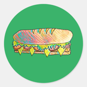 Schattigee sandwich sub picknick kleurrijk eten ronde sticker