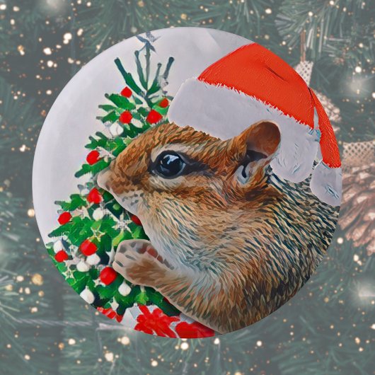 Schattigee Santa Chipmunk Kerst Ronde Button 5,7 Cm