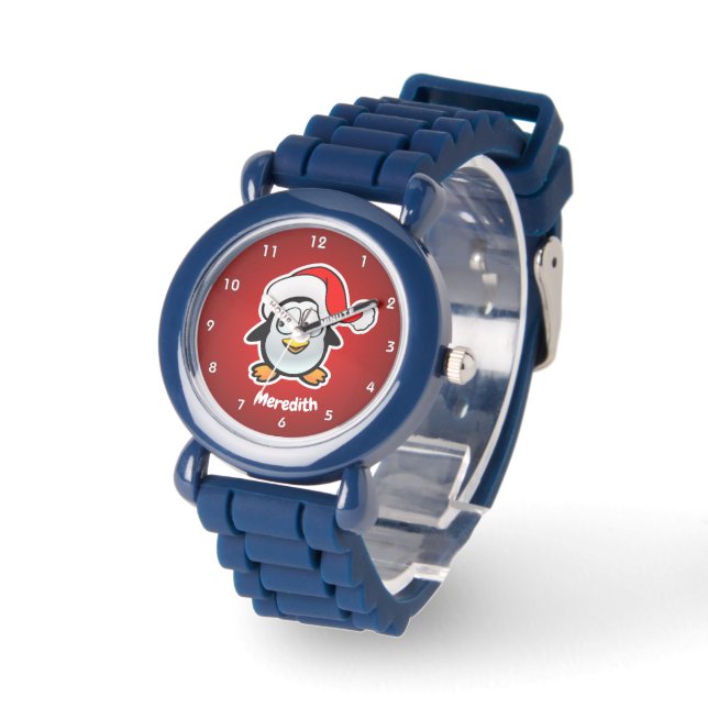 Schattigee Santa Claus Penguin Cartoon Horloge (Hoek)