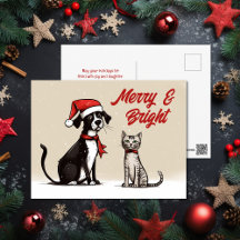 Schattigee Santa Dog en Cat Merry en Bright Christ