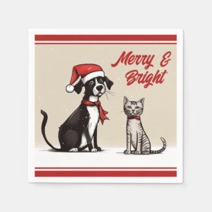Schattigee Santa Dog en Cat Merry en Bright Christ Servet