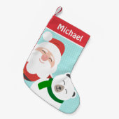 Schattigee Santa en Polar Beer Gepersonaliseerde K Kleine Kerstsok (Voorkant (Hangend))