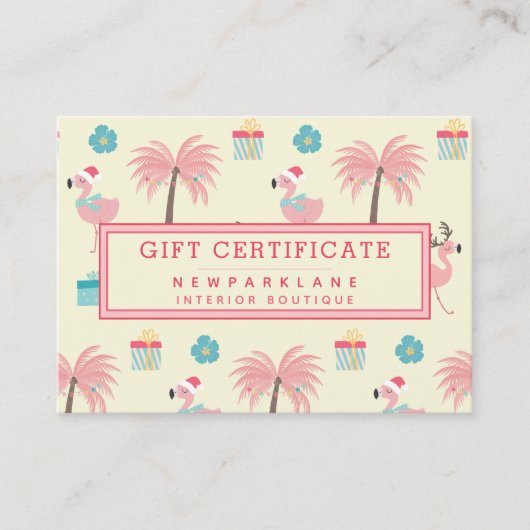 Schattigee Santa Flamingo's - Kerstcadeaubon Visitekaartje (Voorkant)
