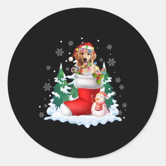 Schattigee Santa Golden Retriever in Christmas Sok Ronde Sticker (Voorkant)