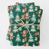 Schattigee Santa groene kerstkleurrijke scene Inpakpapier Vel (In situ)