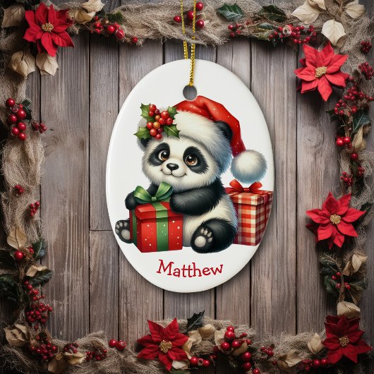 Schattigee Santa Hat Baby Panda Beer Kerst Keramisch Ornament