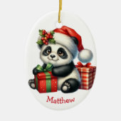 Schattigee Santa Hat Baby Panda Beer Kerst Keramisch Ornament (Voorkant)