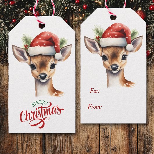 Schattigee Santa Hat Deer Fawn Christmas Cadeaulabel
