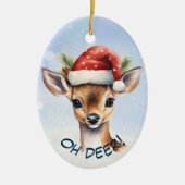 Schattigee Santa Hat Deer Fawn Kinder Keramisch Ornament (Voorkant)