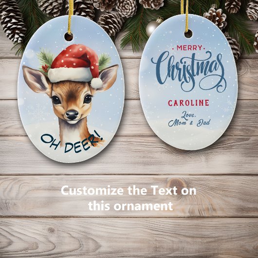 Schattigee Santa Hat Deer Fawn Kinder Keramisch Ornament