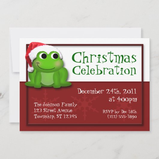 Schattigee Santa Hat Froggy Christmas Party Uitnod Kaart (Voorkant)