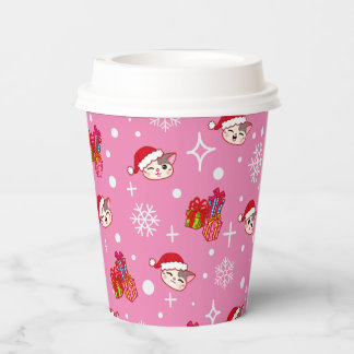 Schattigee Santa Katten Roze Kerst Party Cups Papieren Bekers