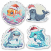 Schattigee Santa Ocean Animals Custom-Cut Vinyl St Sticker (Voorkant)