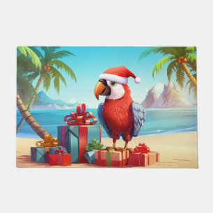 Schattigee Santa Parrot Tropical Beach Kerst Deurmat