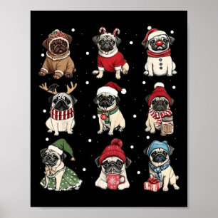 Schattigee Santa Pug Funny Xmas Lights Dogs Lover Poster