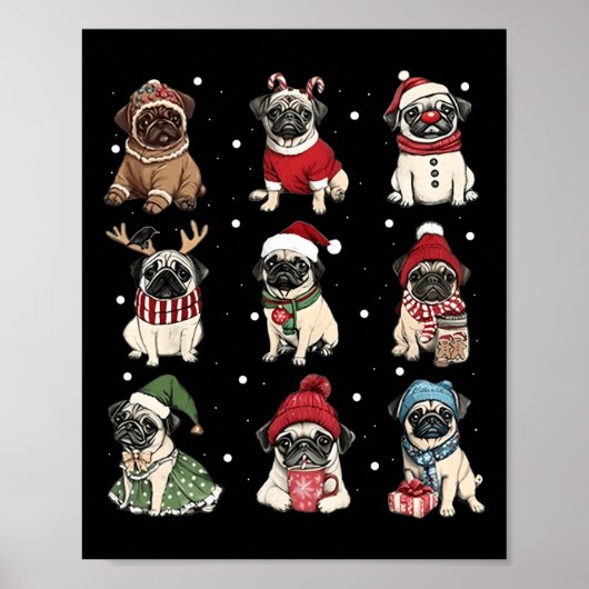 Schattigee Santa Pug Funny Xmas Lights Dogs Lover Poster (Voorkant)