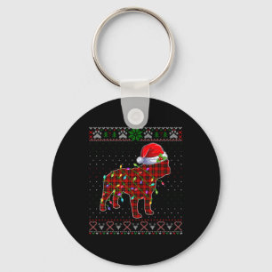 Schattigee Santa Red Plaid Franse Bulldog Light Le Sleutelhanger